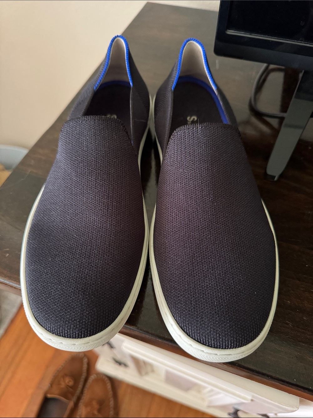 Rothy's Slip-On Loafers in Black with Blue Trim